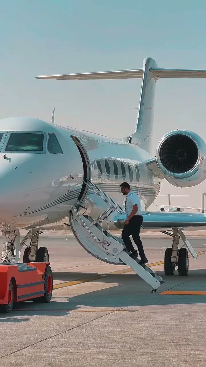 Film: the Gulfstream G450 parked at Dubai World Central with its airstair down