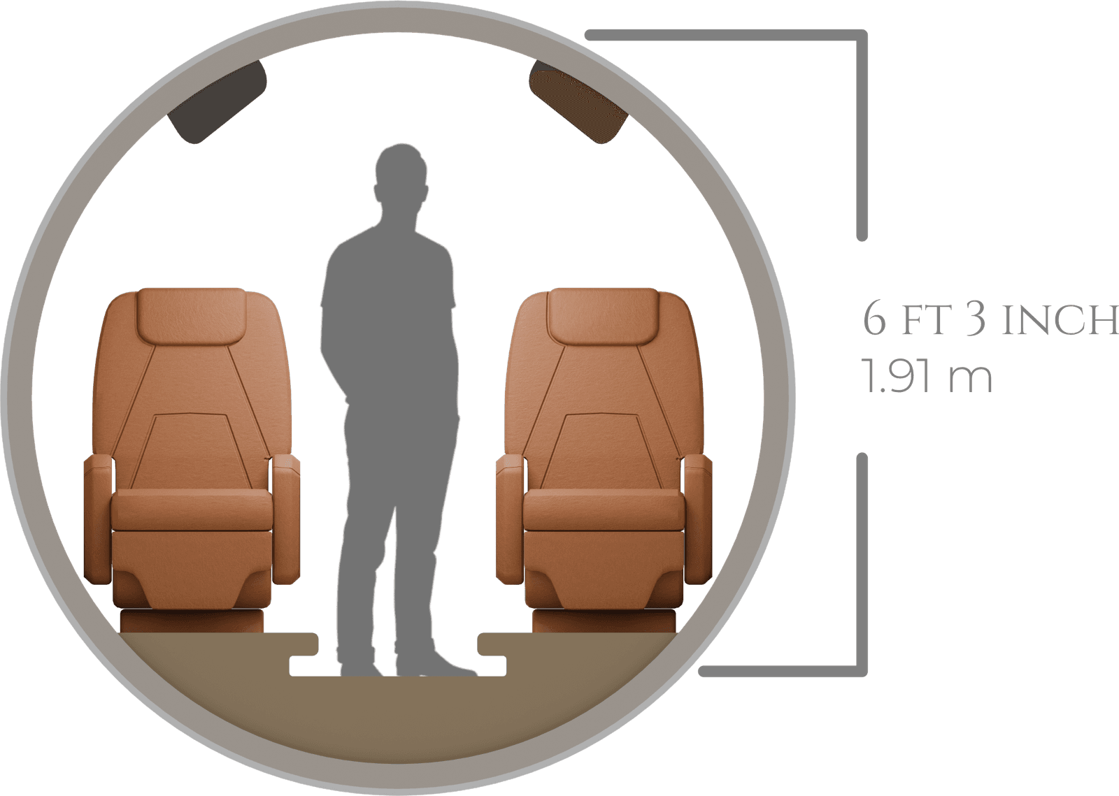 Gulfstream G200 cabin cross section with stand-up height