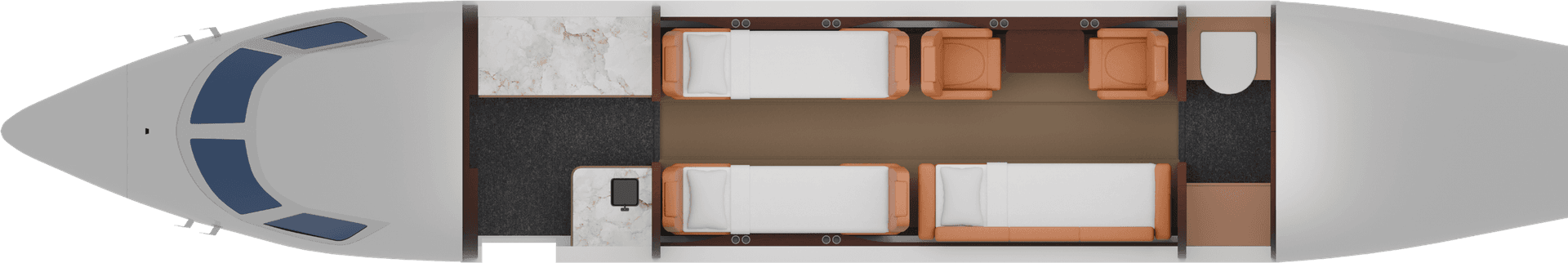 Gulfstream G200 night configuration floor plan with lie-flat berths